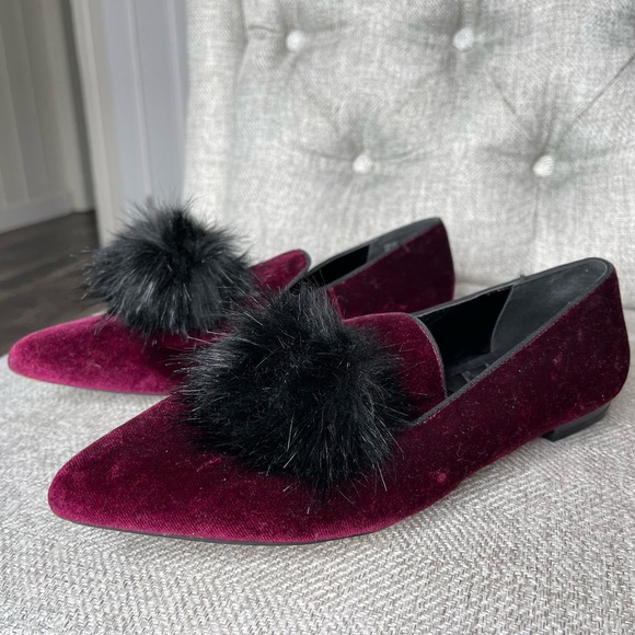 Kurt Geiger Shoes - Kurt Geiger Womens Purple Velvet Black Poof Accent Flats Shoes Size 39 8 US